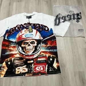 White Graphic Kids Tee - Skull Racer Print by Goodspeed